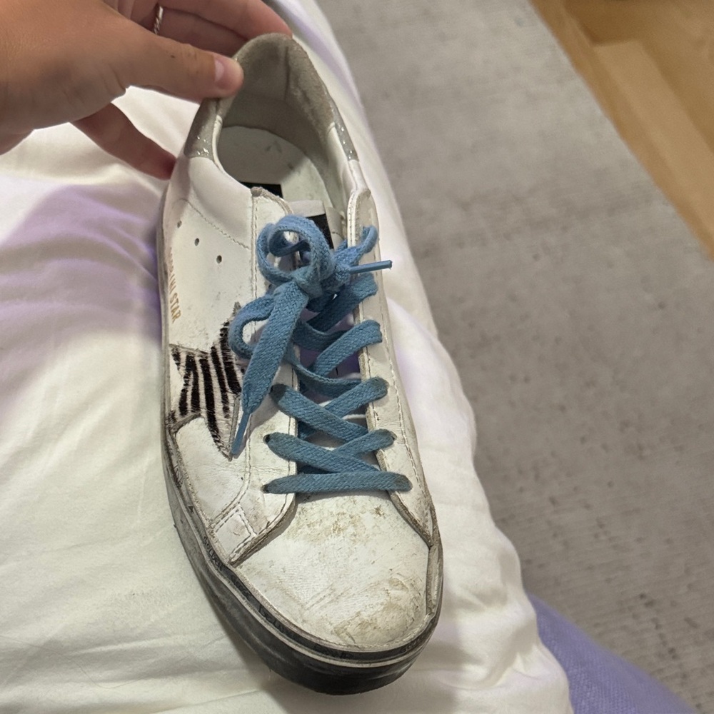 Golden Goose White and Blue Sneakers